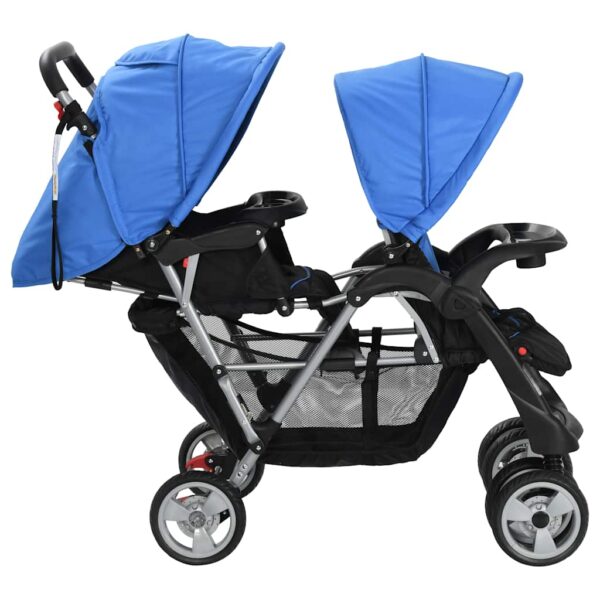 Passeggino Gemellare A Tandem In Acciaio Blu E Nero - immagine 4