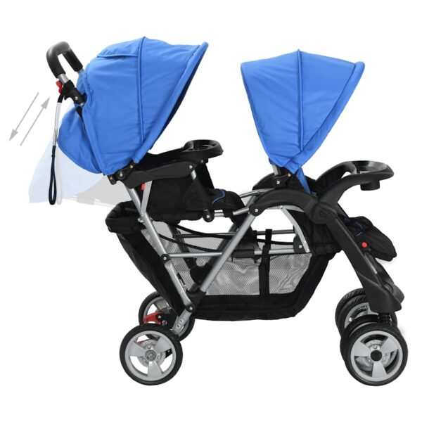 Passeggino Gemellare A Tandem In Acciaio Blu E Nero - immagine 5