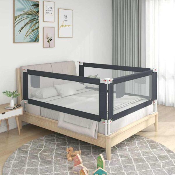 Sponda Letto Sicurezza Bambini Grigio Scuro 90x25 Cm Tessuto