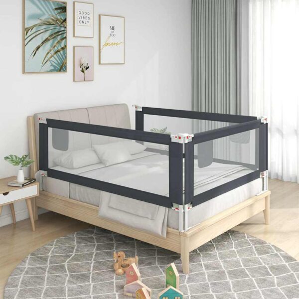 Sponda Letto Sicurezza Bambini Grigio Scuro 140x25 Cm Tessuto