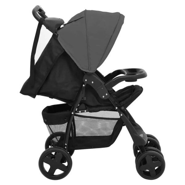 Passeggino 2 In 1 Grigio Scuro E Nero In Acciaio - immagine 4