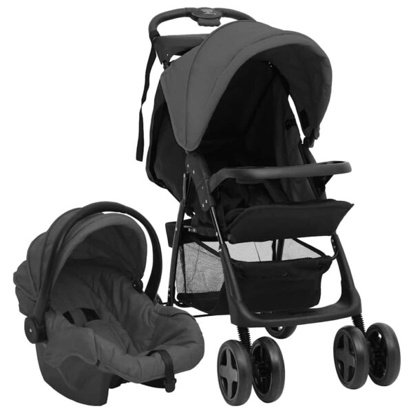 Passeggino 3 In 1 Grigio Scuro E Nero In Acciaio