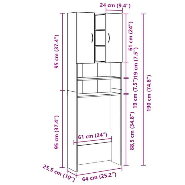 Mobile per Lavatrice Nero 64x25,5x190 cm - immagine 9