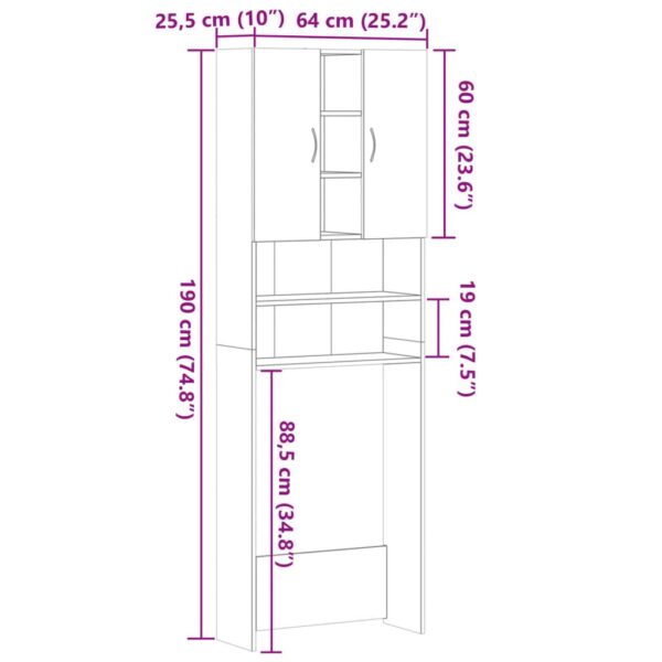 Mobile per Lavatrice Grigio Sonoma 64x25,5x190 cm - immagine 9