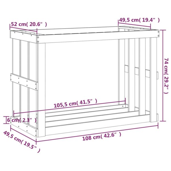 Portaceppi da Esterno 108x52x74 cm Legno Massello di Pino - immagine 9