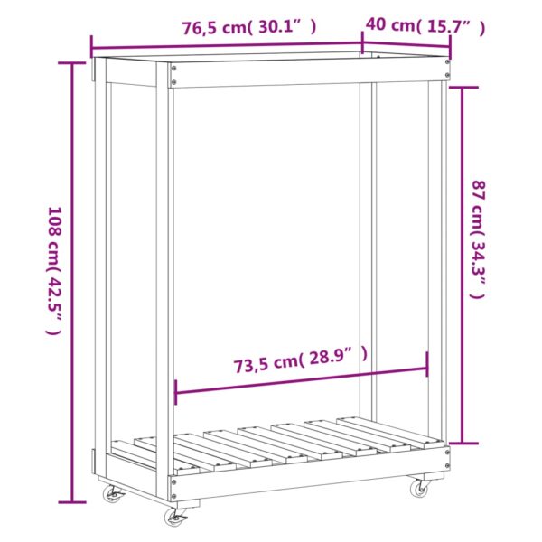 Portalegna con Ruote 76,5x40x108 cm Legno Massello di Pino - immagine 9