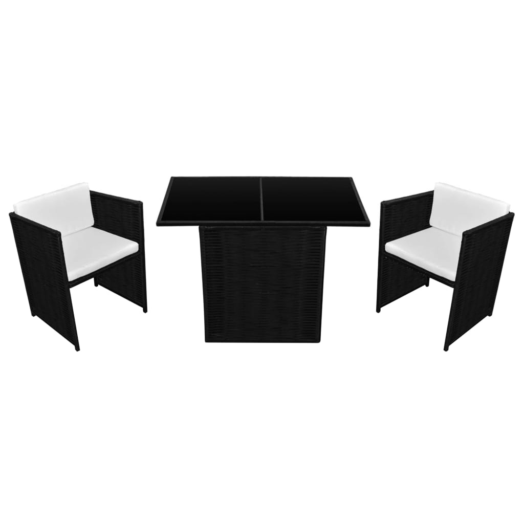 Set da Bistrot 3 pz con Cuscini in Polyrattan Nero - immagine 2