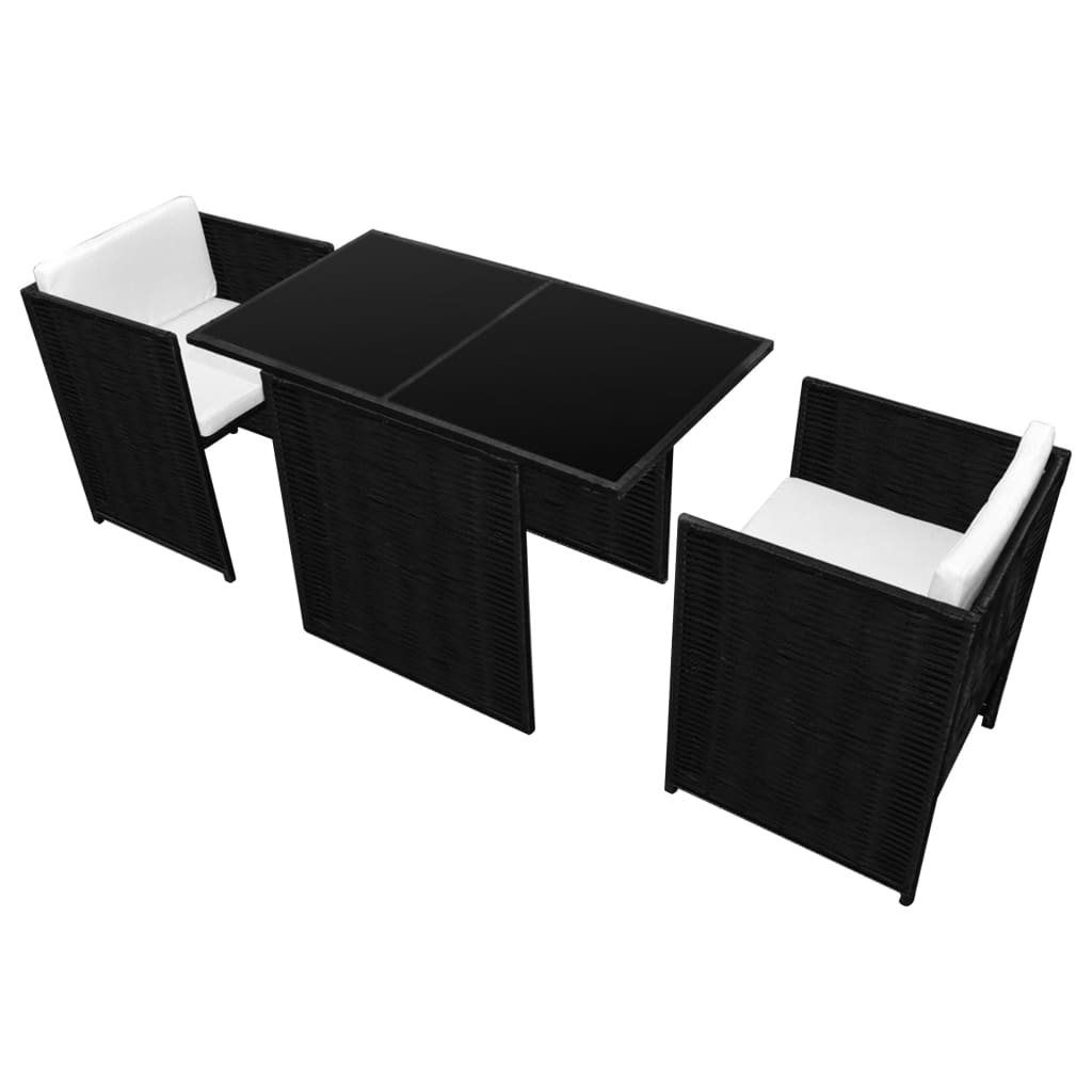 Set da Bistrot 3 pz con Cuscini in Polyrattan Nero - immagine 3