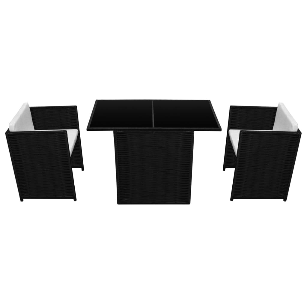 Set da Bistrot 3 pz con Cuscini in Polyrattan Nero - immagine 4