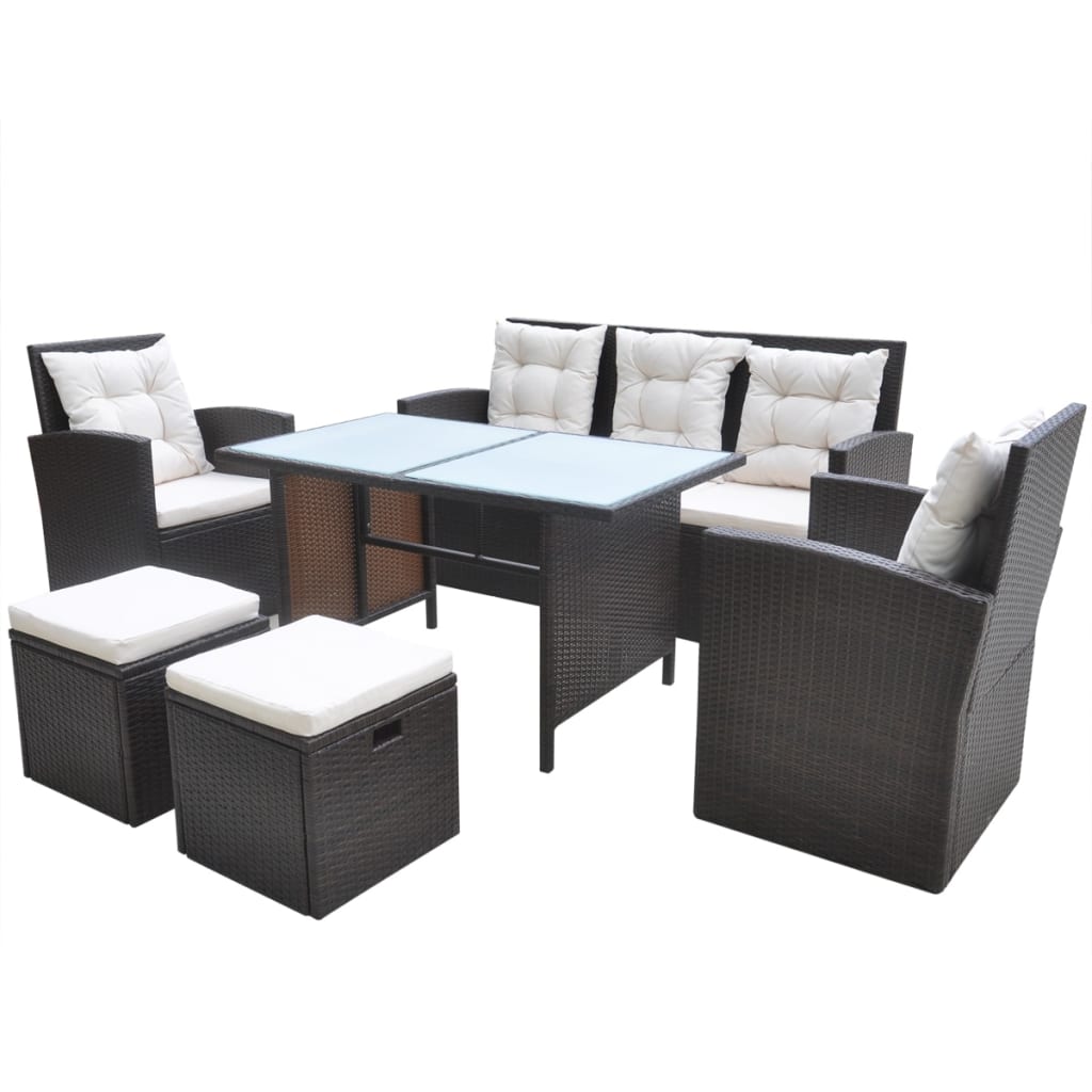 Set da Pranzo da Giardino 6 pz con Cuscini Polyrattan Marrone - immagine 2