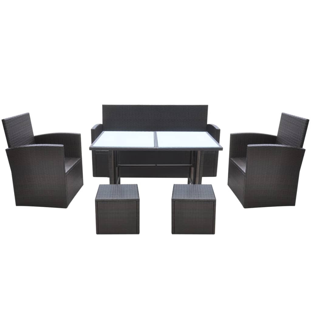 Set da Pranzo da Giardino 6 pz con Cuscini Polyrattan Marrone - immagine 3