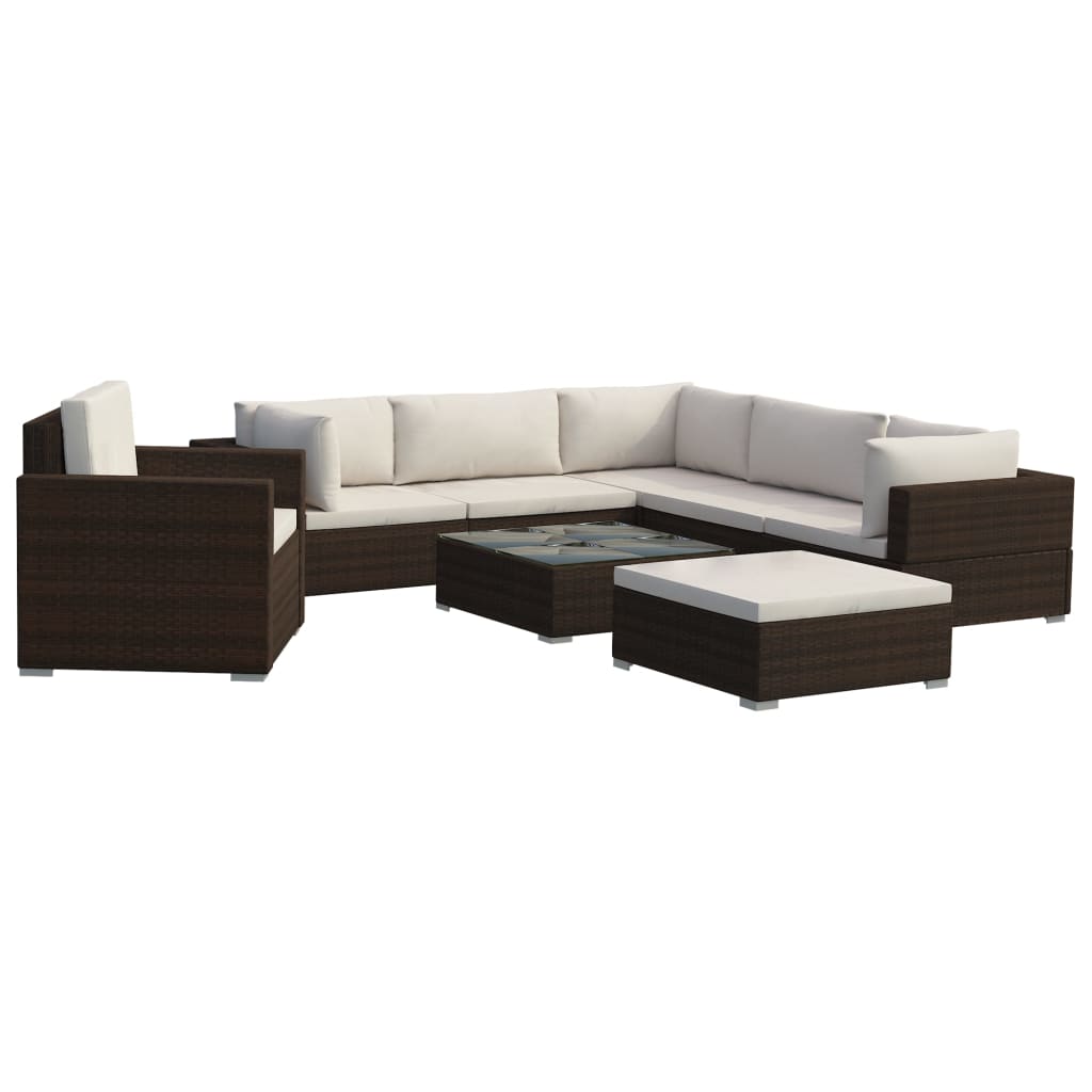 Set Divani da Giardino 8 pz con Cuscini in Polyrattan Marrone - immagine 2