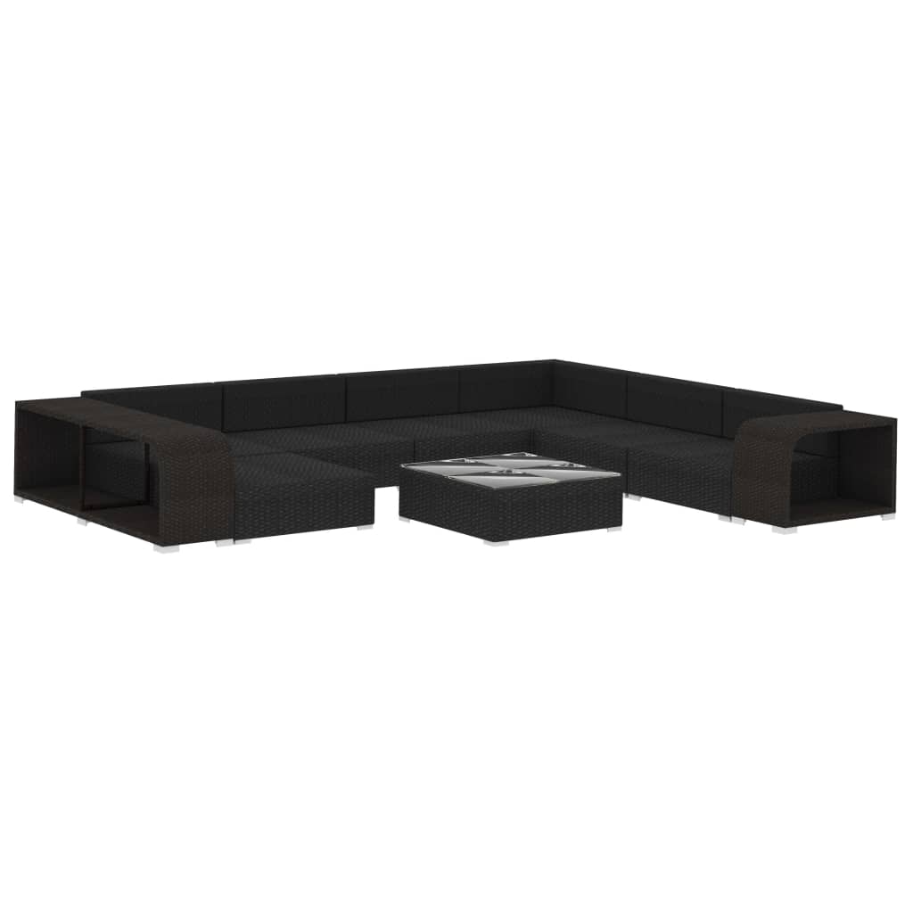 Set Divani da Giardino 10 pz con Cuscini in Polyrattan Nero - immagine 3