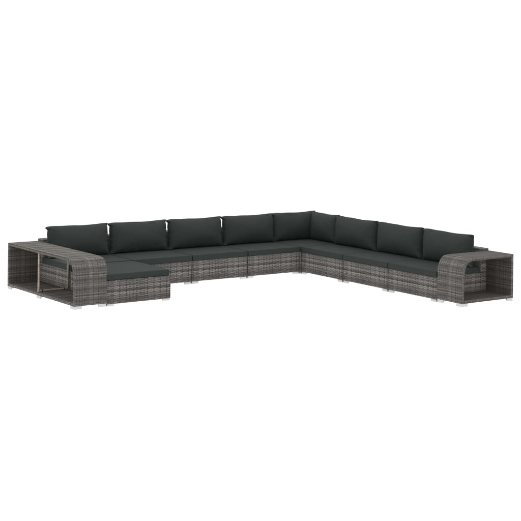 Set Divani da Giardino 11 pz con Cuscini in Polyrattan Grigio - immagine 2