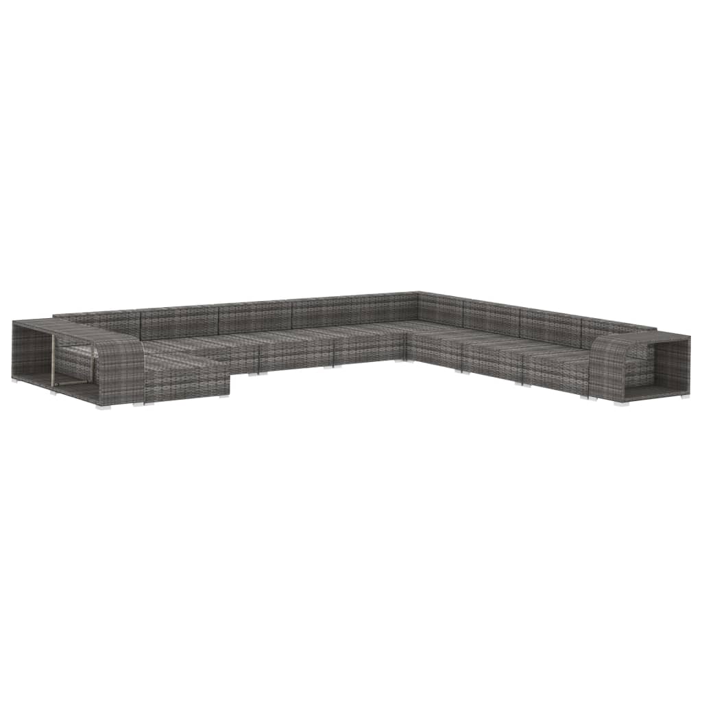 Set Divani da Giardino 11 pz con Cuscini in Polyrattan Grigio - immagine 3
