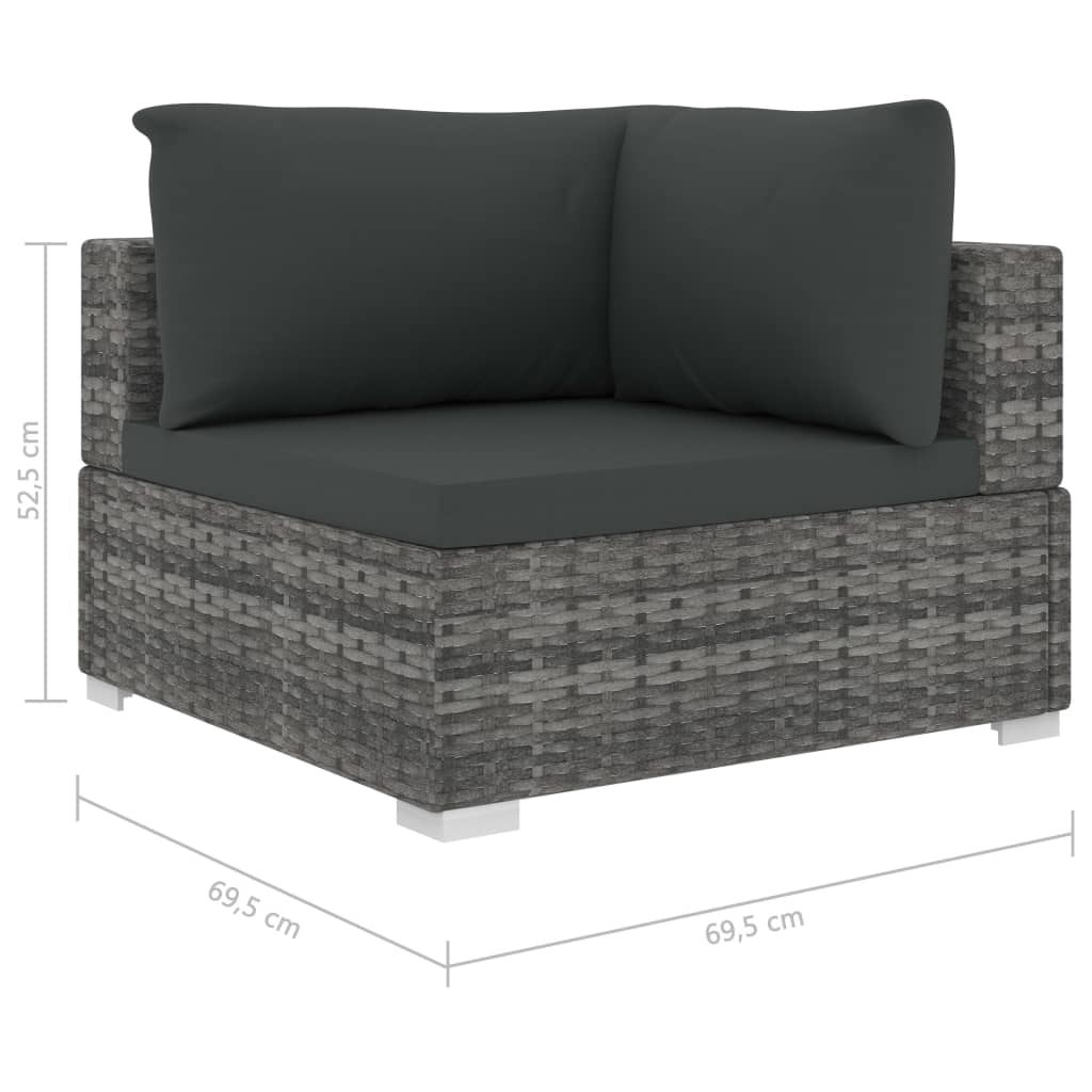 Set Divani da Giardino 11 pz con Cuscini in Polyrattan Grigio - immagine 8