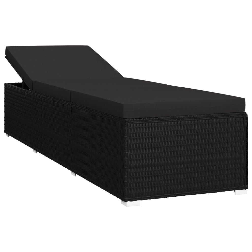 Lettino Prendisole con Cuscino in Polyrattan Nero - immagine 2
