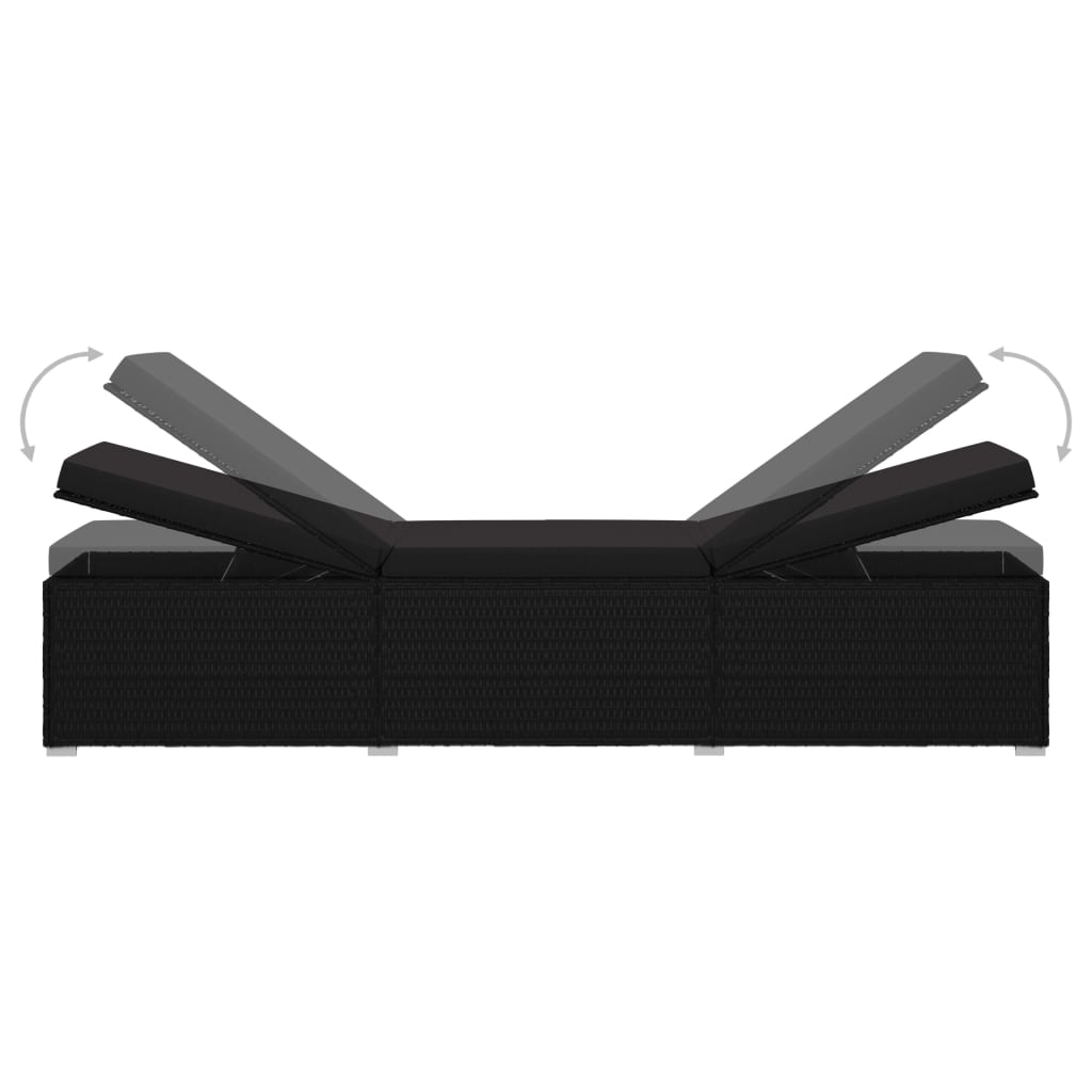 Lettino Prendisole con Cuscino in Polyrattan Nero - immagine 6