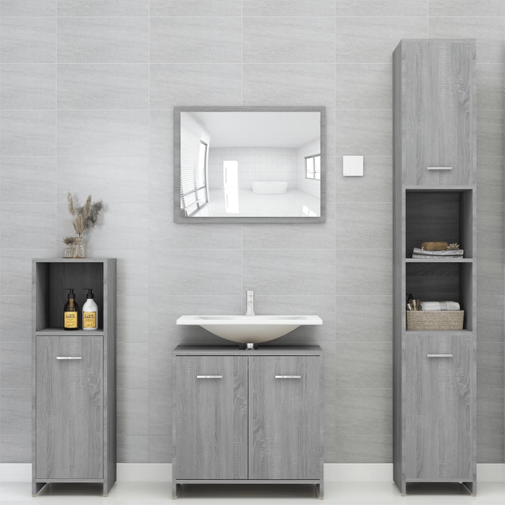 Armadietto Bagno Grigio Sonoma 30x30x95 cm in Legno Multistrato - immagine 3