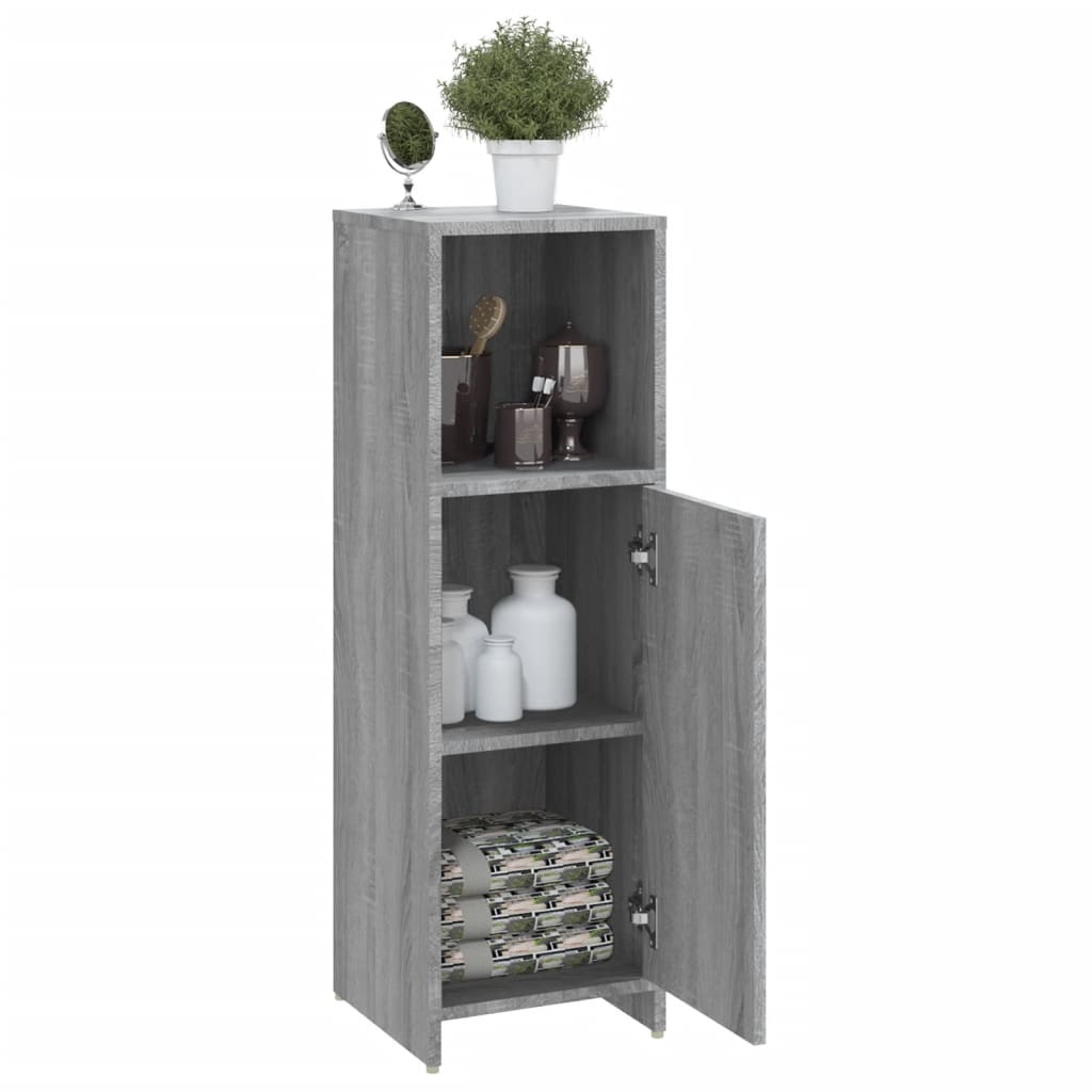 Armadietto Bagno Grigio Sonoma 30x30x95 cm in Legno Multistrato - immagine 4