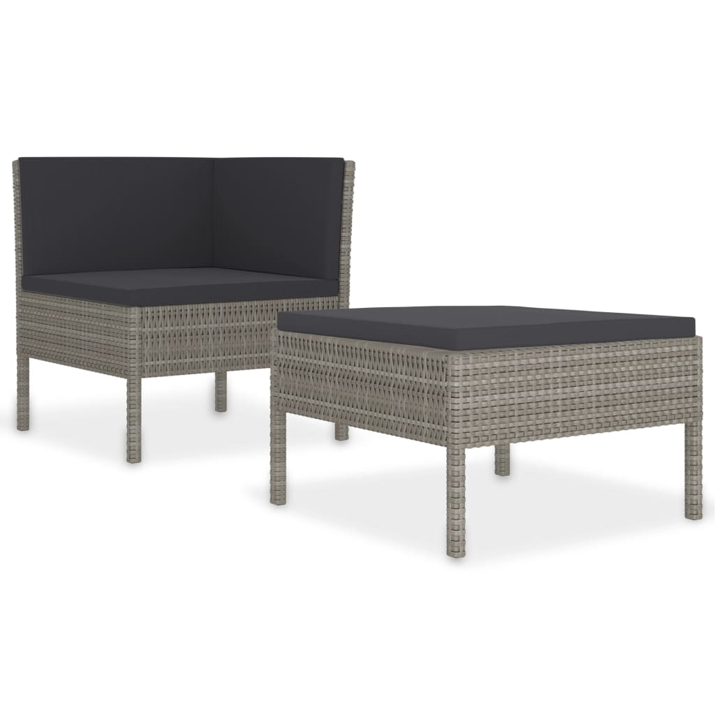 Set Divani da Giardino 2 pz con Cuscini in Polyrattan Grigio - immagine 2
