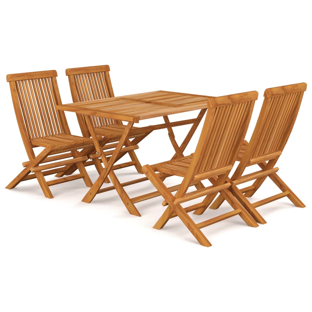 Set da Pranzo da Giardino 5 pz in Legno Massello di Teak - immagine 2