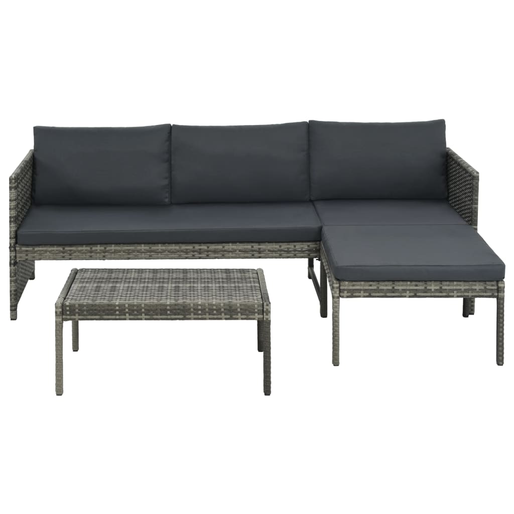 Set Divani da Giardino 3 pz con Cuscini in Polyrattan Grigio - immagine 2