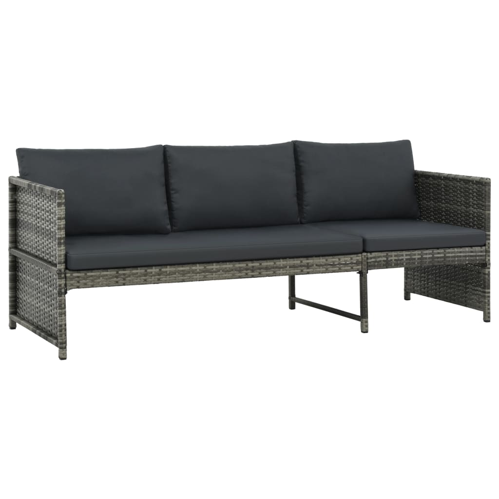 Set Divani da Giardino 3 pz con Cuscini in Polyrattan Grigio - immagine 4