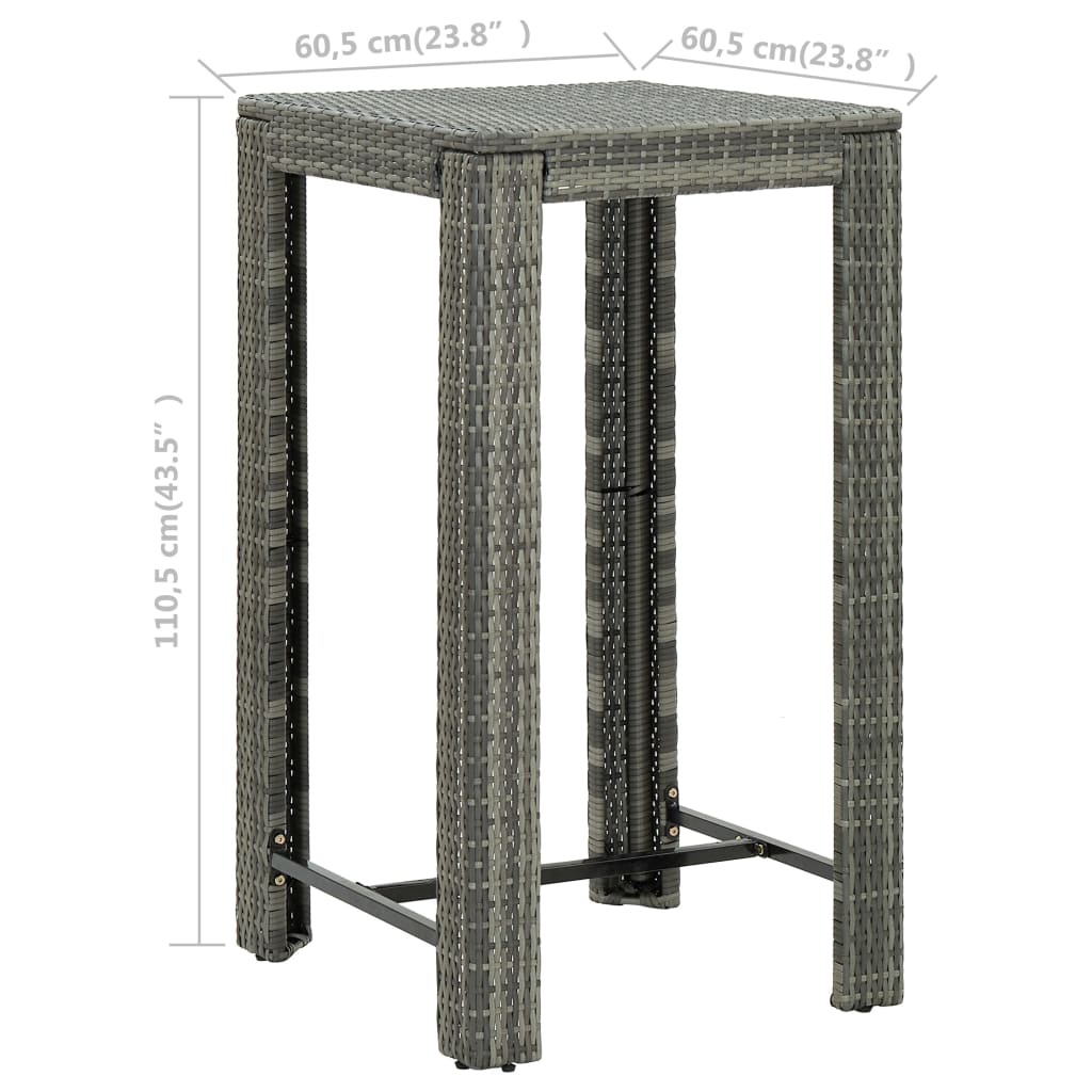 Tavolo da Bar da Giardino Grigio 60,5x60,5x110,5 cm Polyrattan - immagine 6