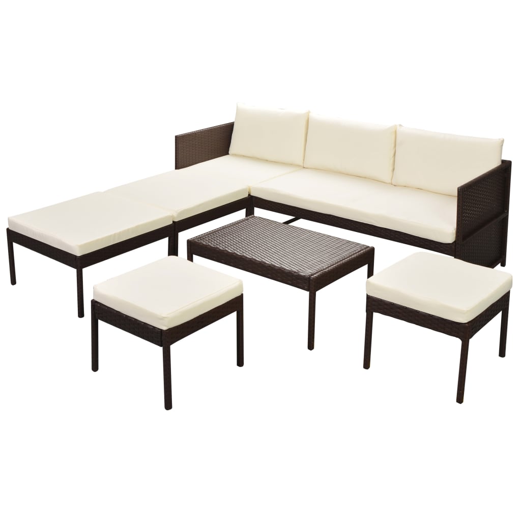 Set Divani da Giardino 6 pz con Cuscini in Polyrattan Marrone - immagine 2