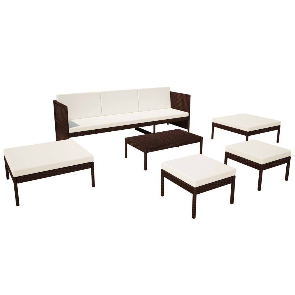 Set Divani da Giardino 6 pz con Cuscini in Polyrattan Marrone - immagine 3