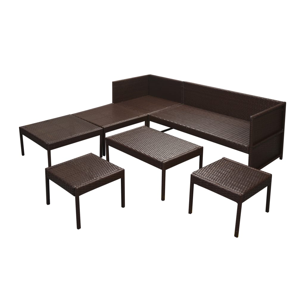 Set Divani da Giardino 6 pz con Cuscini in Polyrattan Marrone - immagine 4