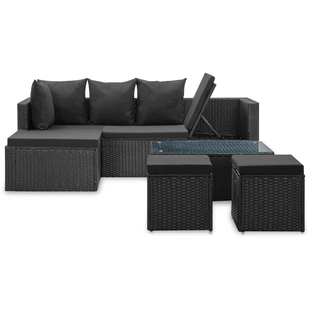 Set Divani da Giardino 4 pz Nero con Cuscini in Polyrattan - immagine 2