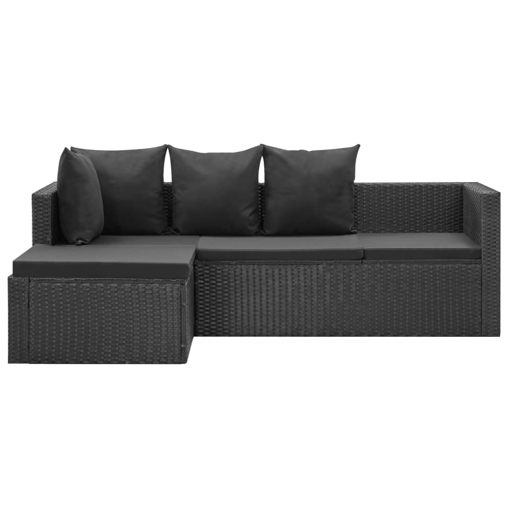 Set Divani da Giardino 4 pz Nero con Cuscini in Polyrattan - immagine 3