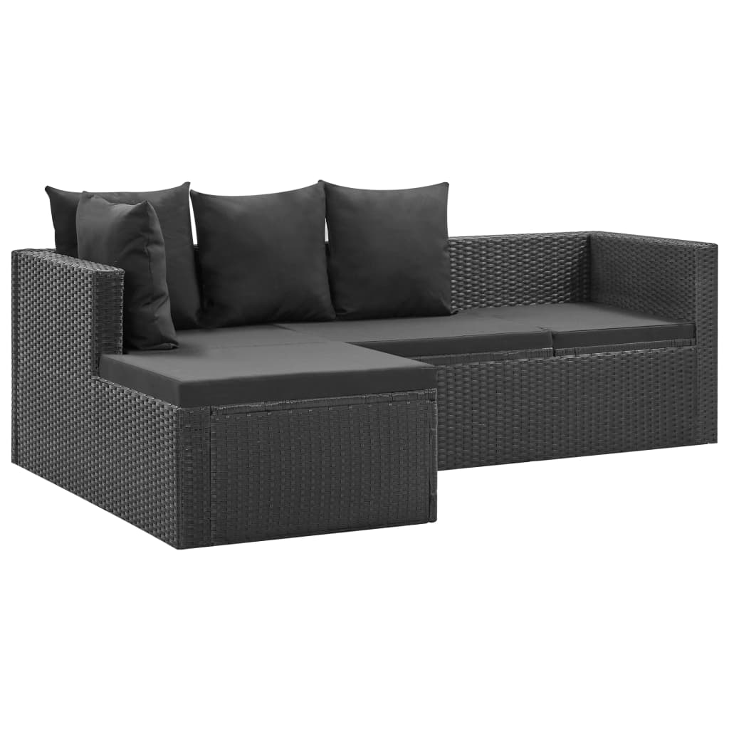 Set Divani da Giardino 4 pz Nero con Cuscini in Polyrattan - immagine 4