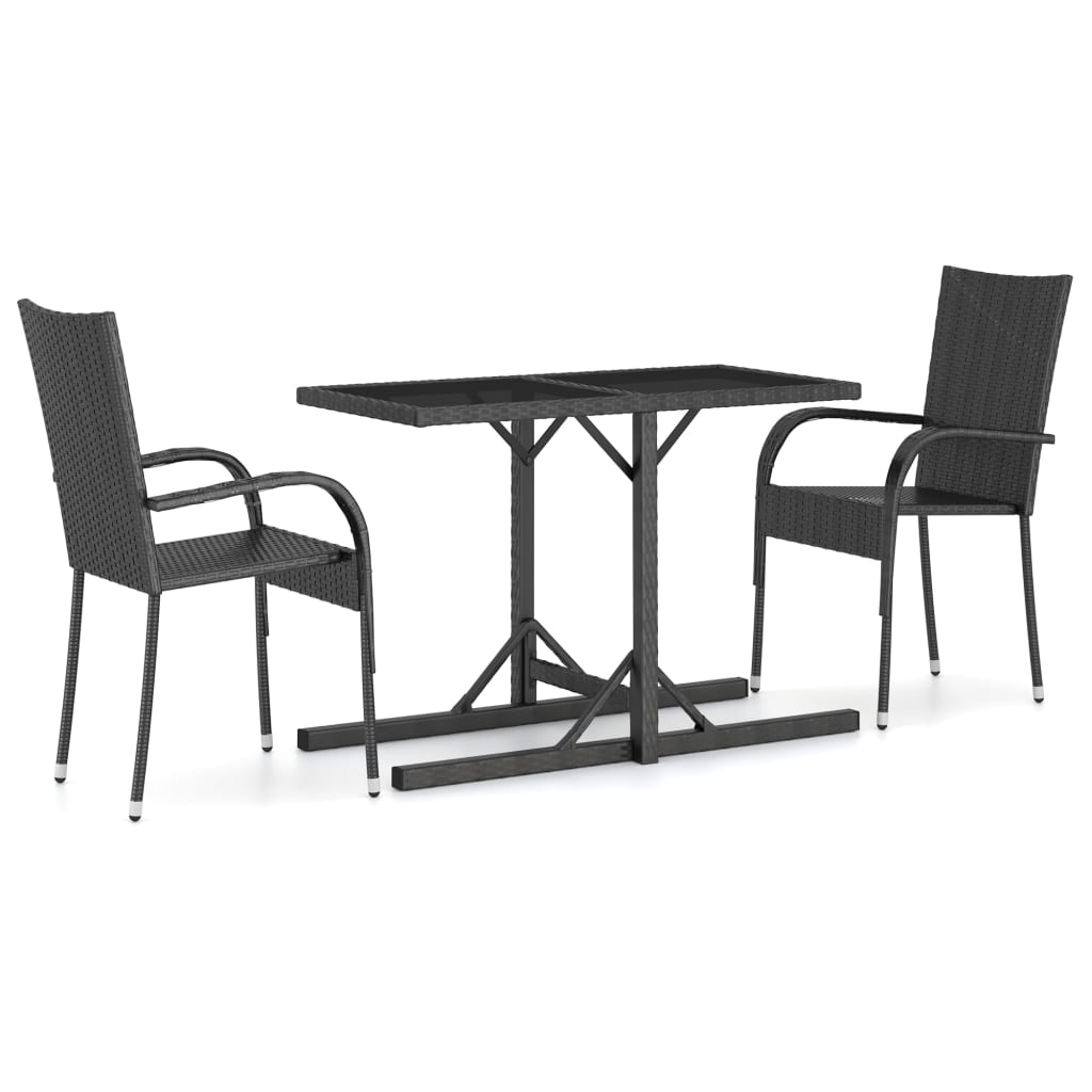 Set Mobili da Pranzo per Giardino 3 pz Nero - immagine 2