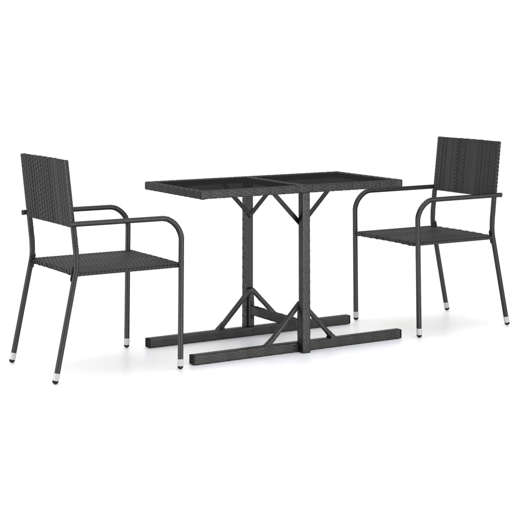 Set Mobili da Pranzo per Giardino 3 pz Nero - immagine 2