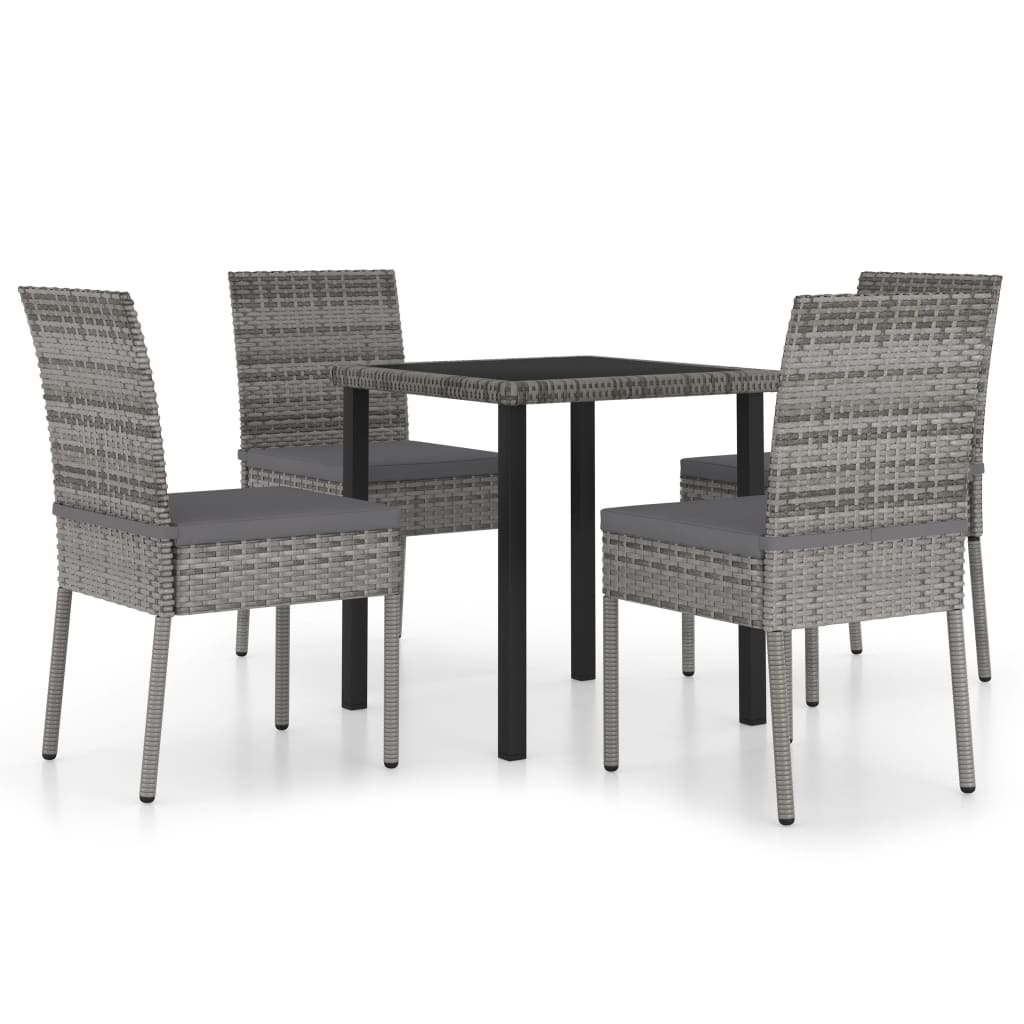 Set da Pranzo da Giardino 5 pz in Polyrattan Grigio - immagine 2