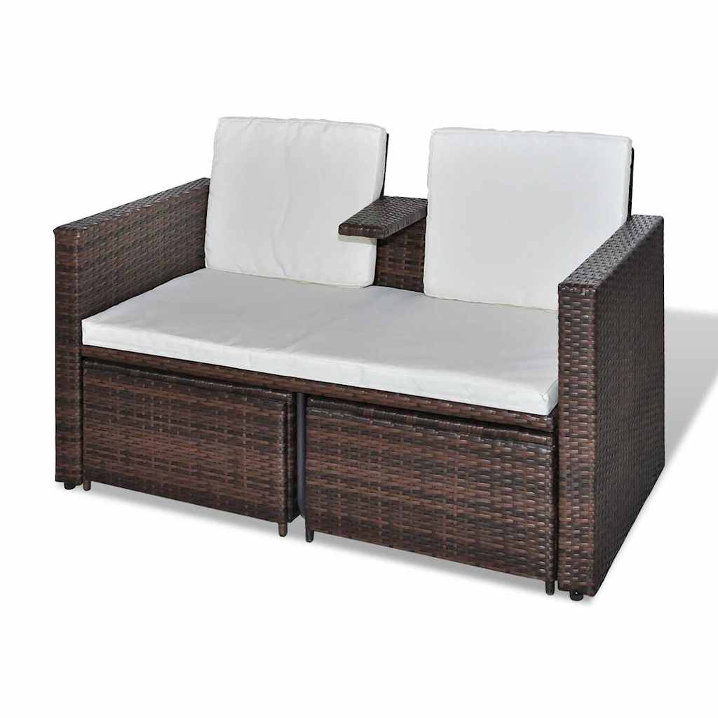 Set Mobili da Giardino 4 pz con Cuscini in Polyrattan Marrone - immagine 6