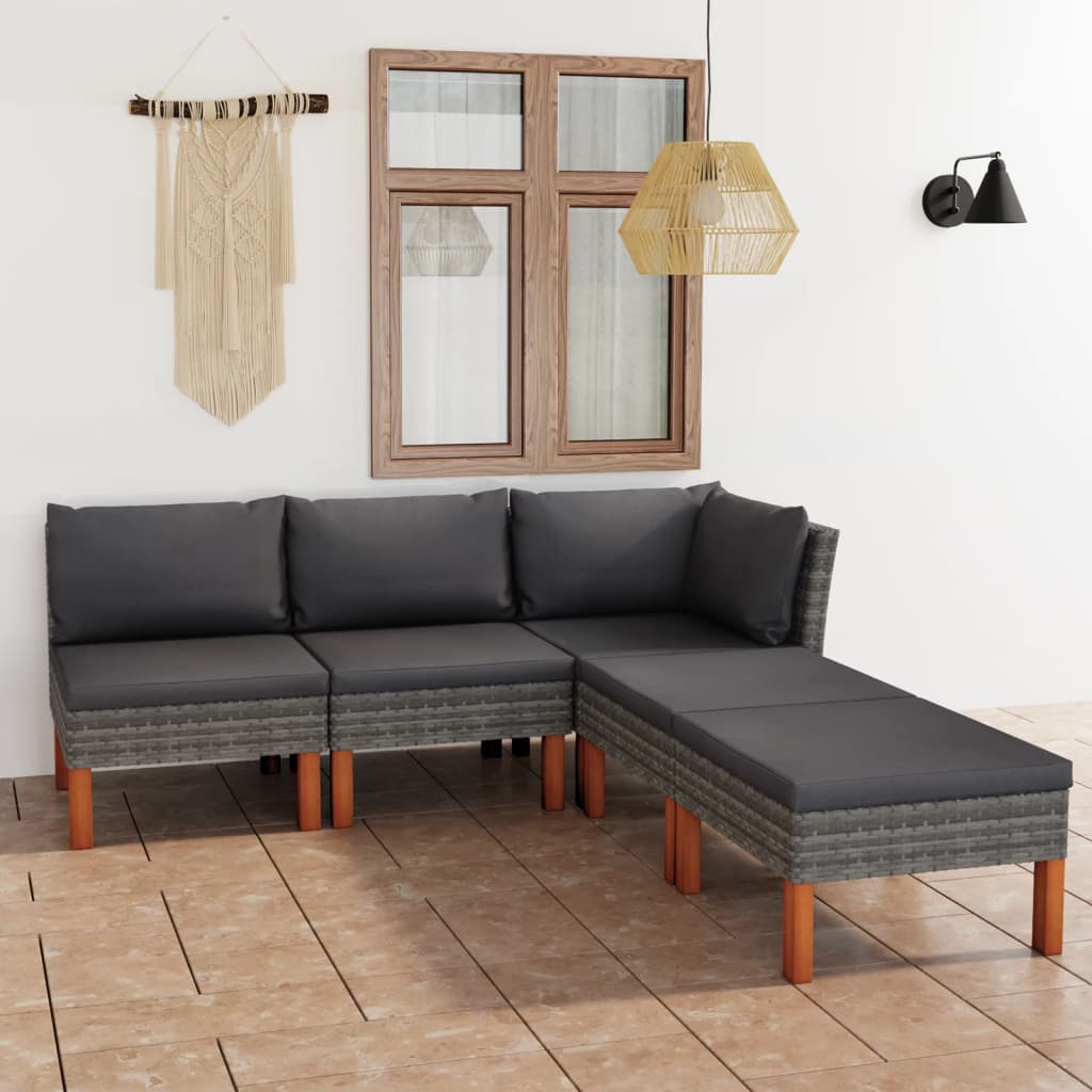 Set Divani da Giardino 6 pz con Cuscini in Polyrattan Grigio