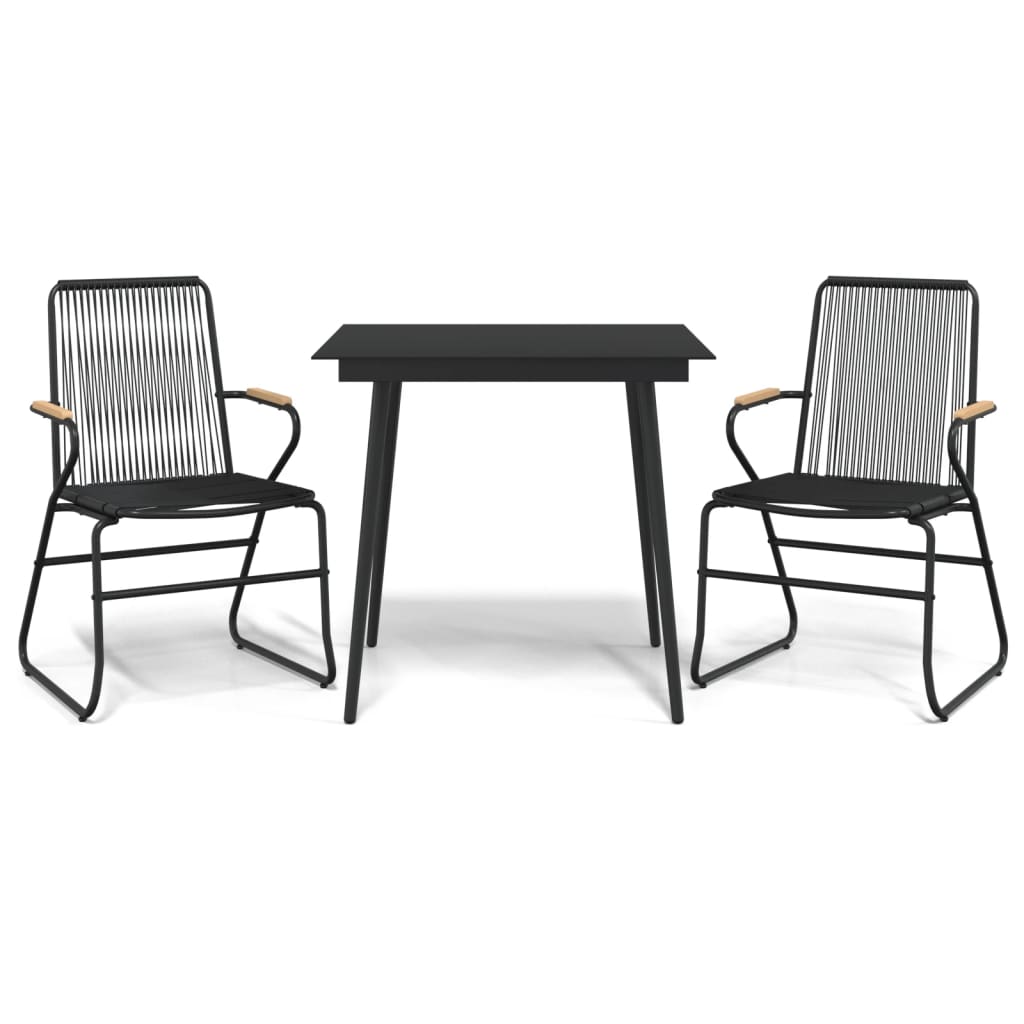 Set da Pranzo da Giardino 3 pz Nero in Rattan PVC - immagine 2