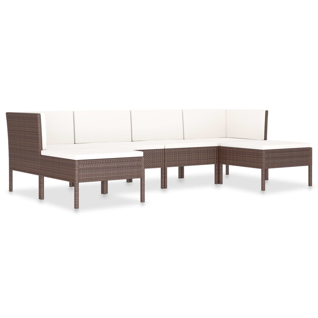 Set Divani da Giardino 6 pz con Cuscini in Polyrattan Marrone - immagine 2