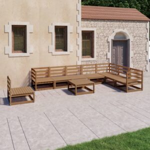 Set Divani da Giardino 9 pz Marrone Ambra Legno Massello Pino