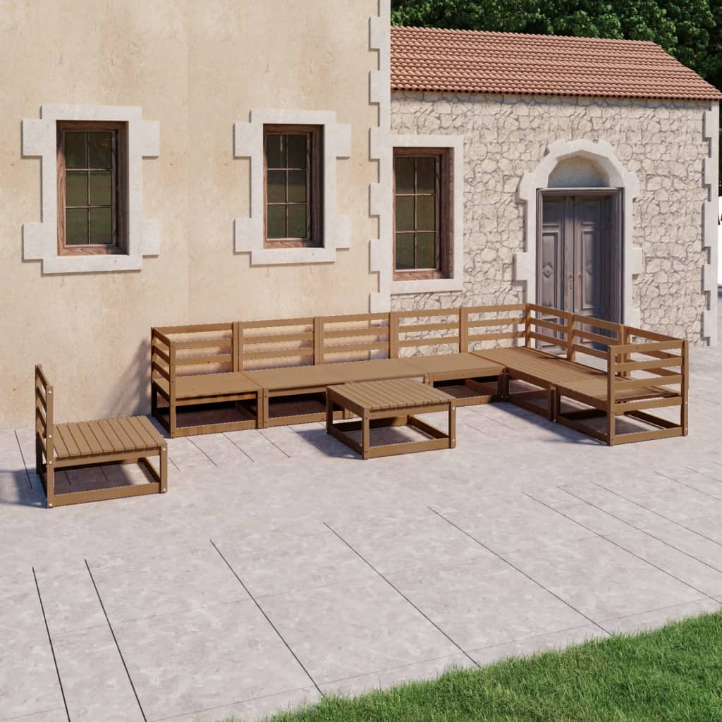 Set Divani da Giardino 9 pz Marrone Ambra Legno Massello Pino