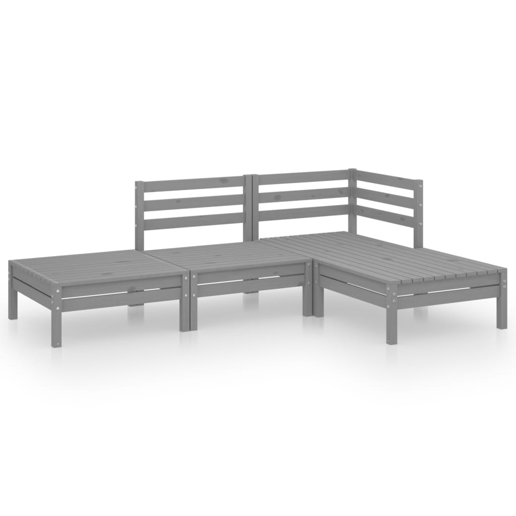 Set Divani da Giardino 4 pz Grigio in Legno Massello di Pino - immagine 2