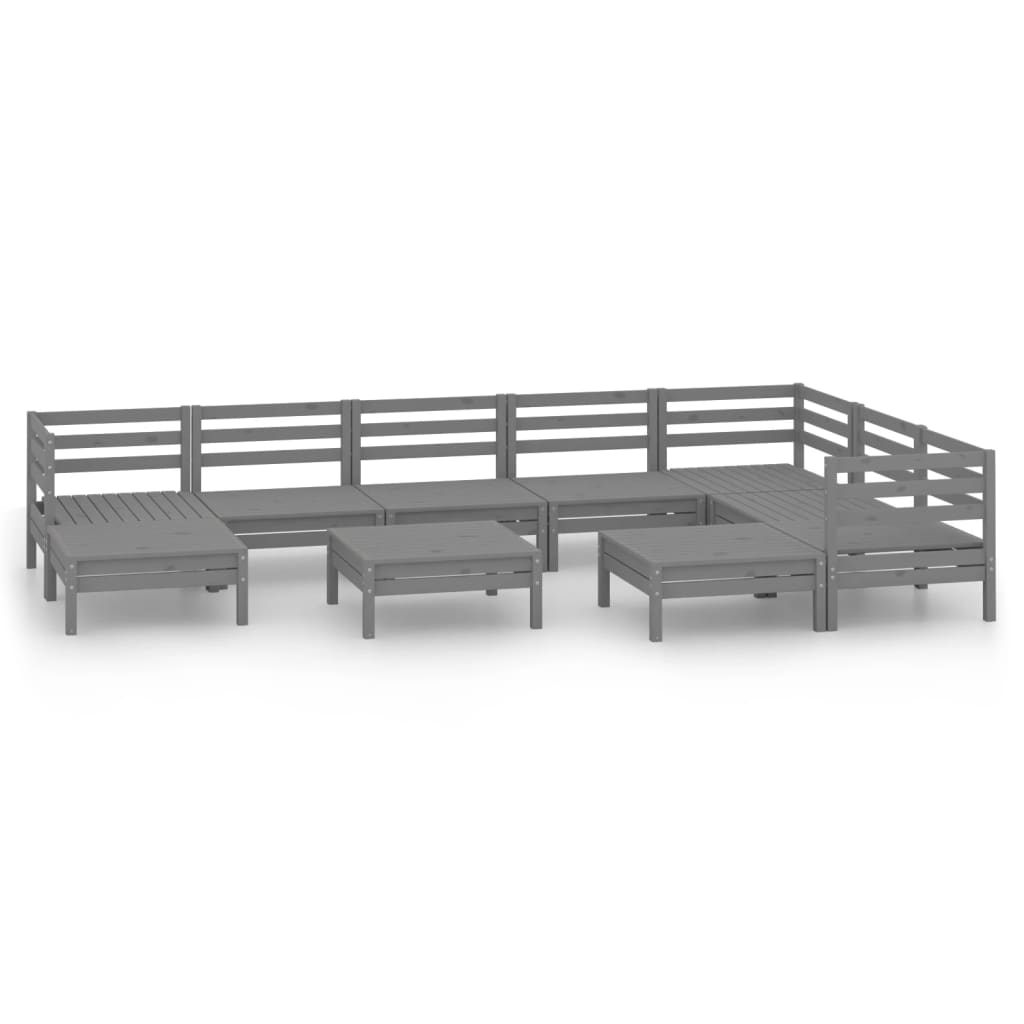 Set Salotto da Giardino 10 pz in Legno Massello di Pino Grigio - immagine 2