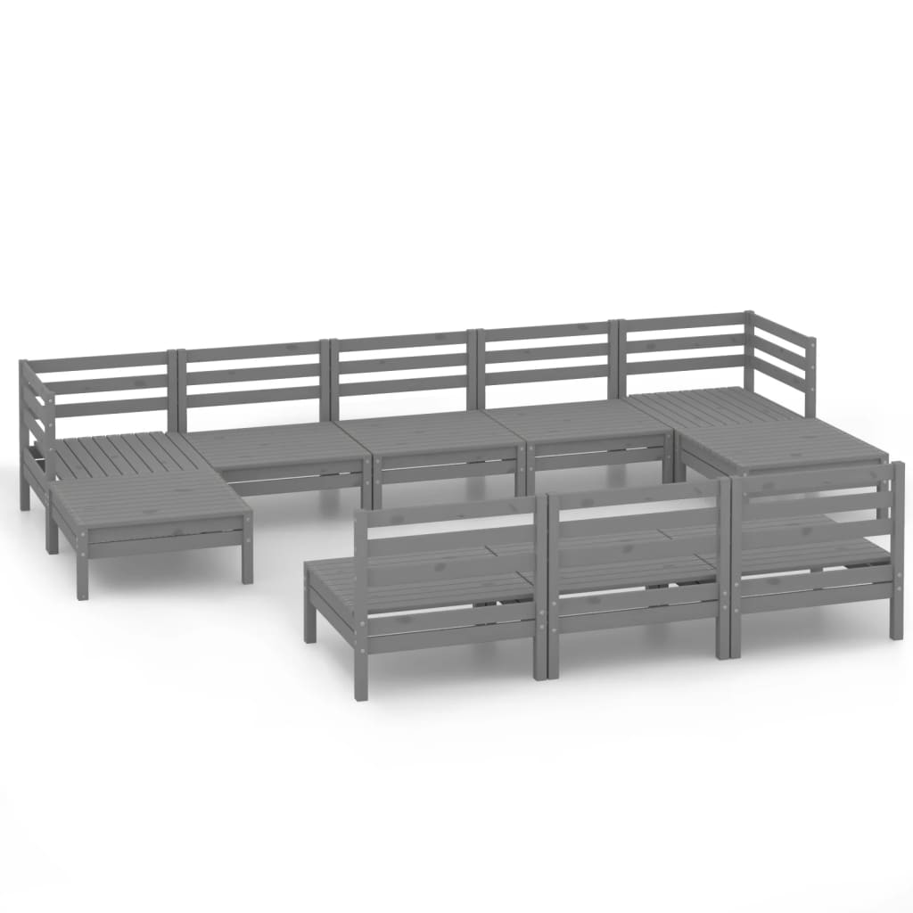 Set Salotto da Giardino 10 pz Grigio in Legno Massello di Pino - immagine 2