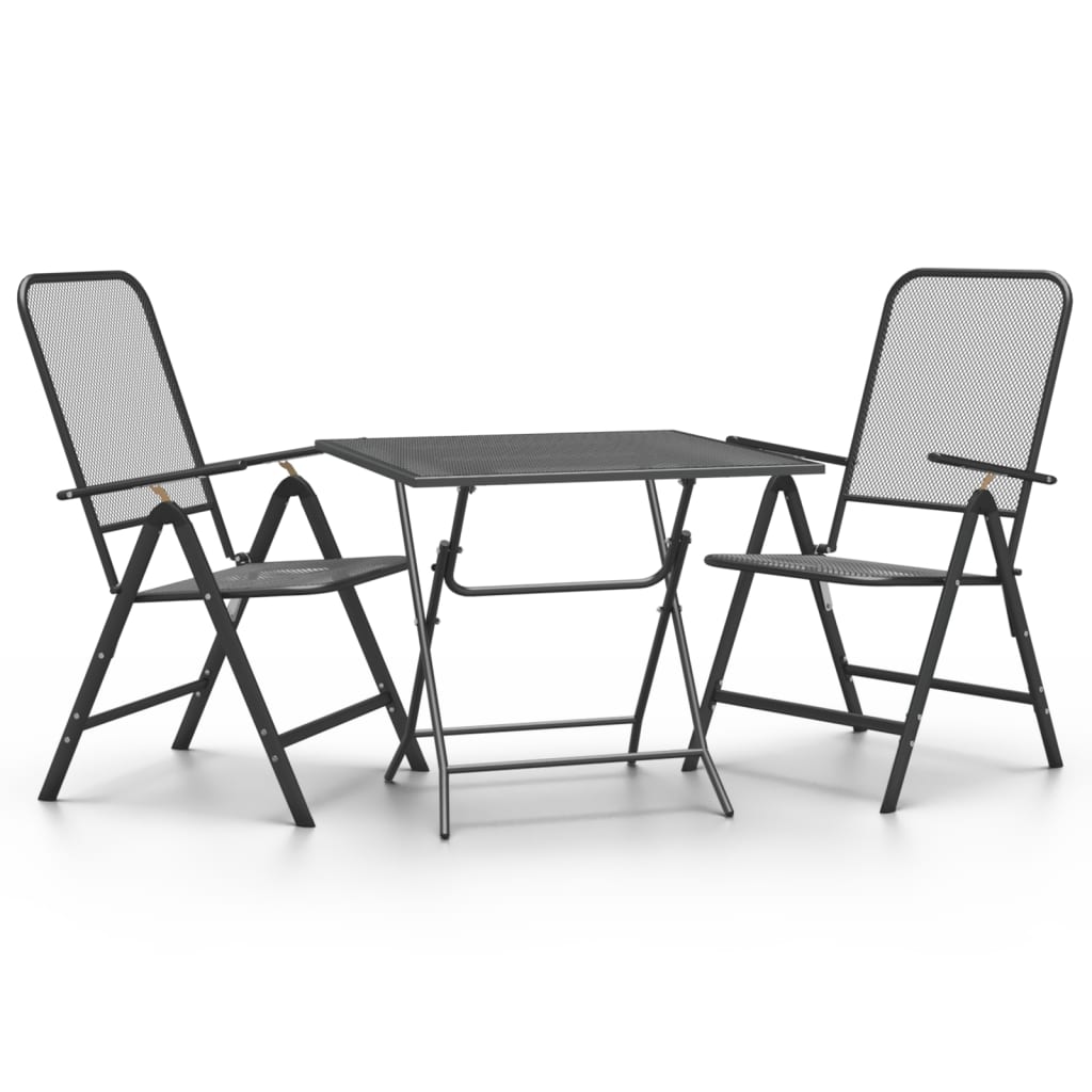 Set da Pranzo per Giardino 3pz Rete Metallica Espansa Antracite - immagine 2