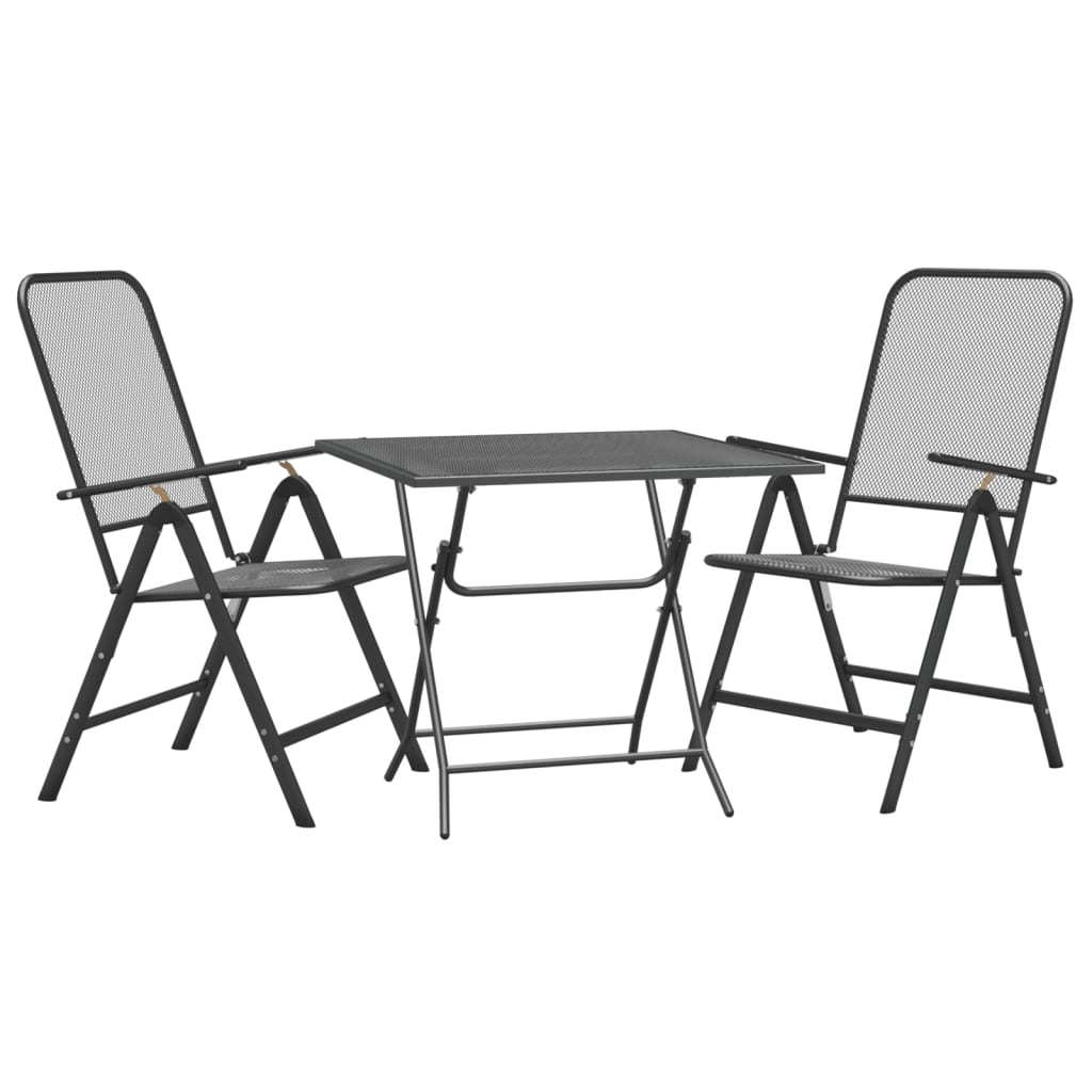Set da Pranzo per Giardino 3pz Rete Metallica Espansa Antracite - immagine 3
