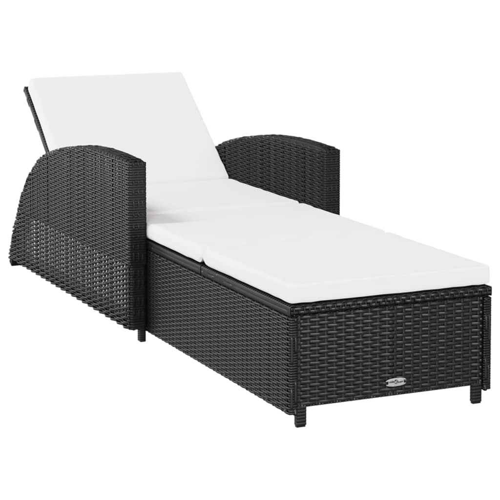 Lettino Prendisole con Cuscino Bianco Crema in Polyrattan Nero - immagine 2